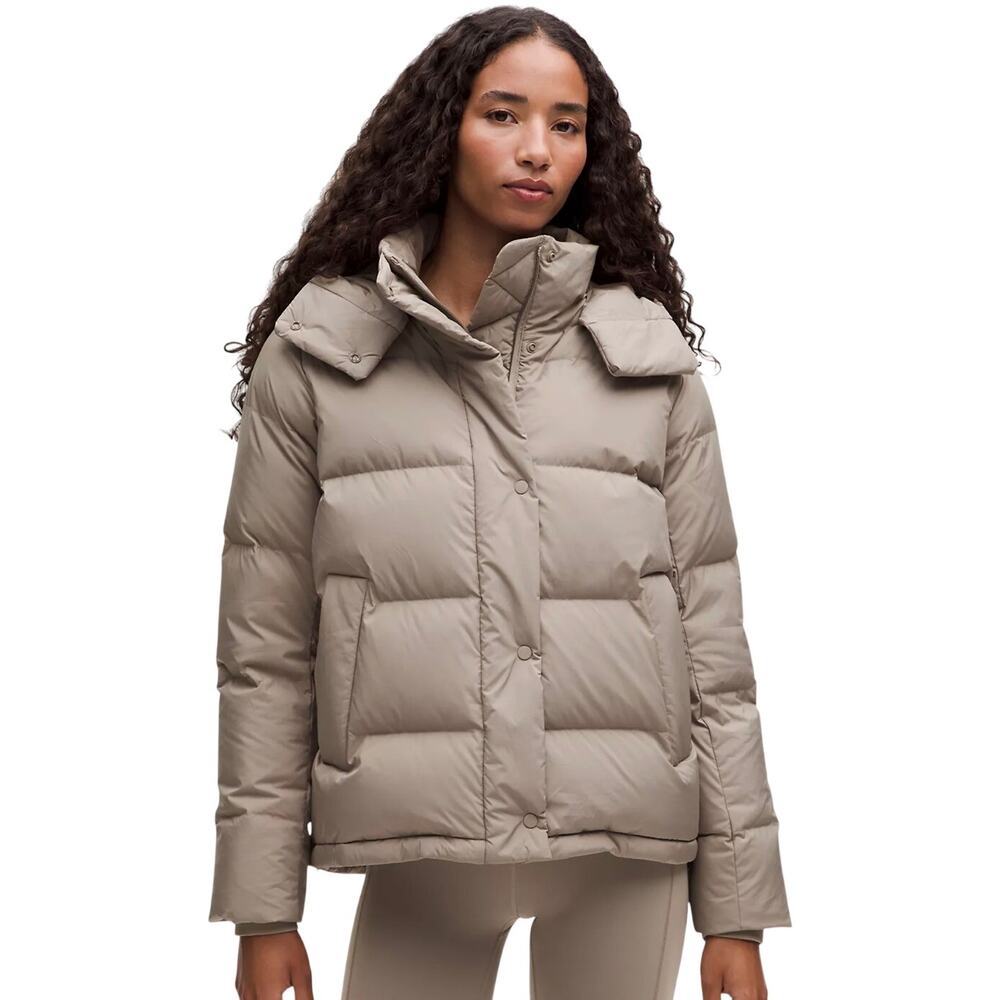 Lululemon Down Puffer Jacket Size 2 Beige Hooded Goose Down Winter Coat